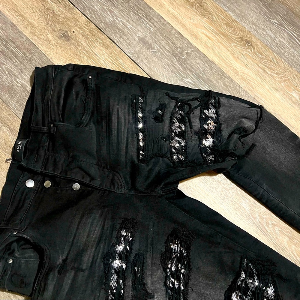 AMIRI BLACK CRYSTAL STRAIGHT DENIM PANTS SIZE 36 VERY RARE